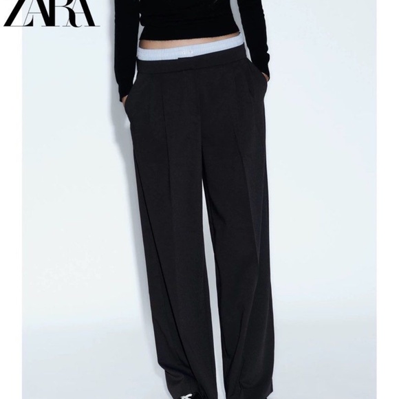 Zara - double waist wide leg trouser - black - Picture 2 of 2